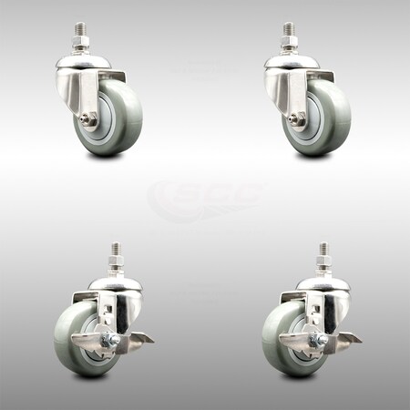 3.5 Inch 316SS Gray Polyurethane Swivel 10mm Stem Caster Brake SCC, 2PK